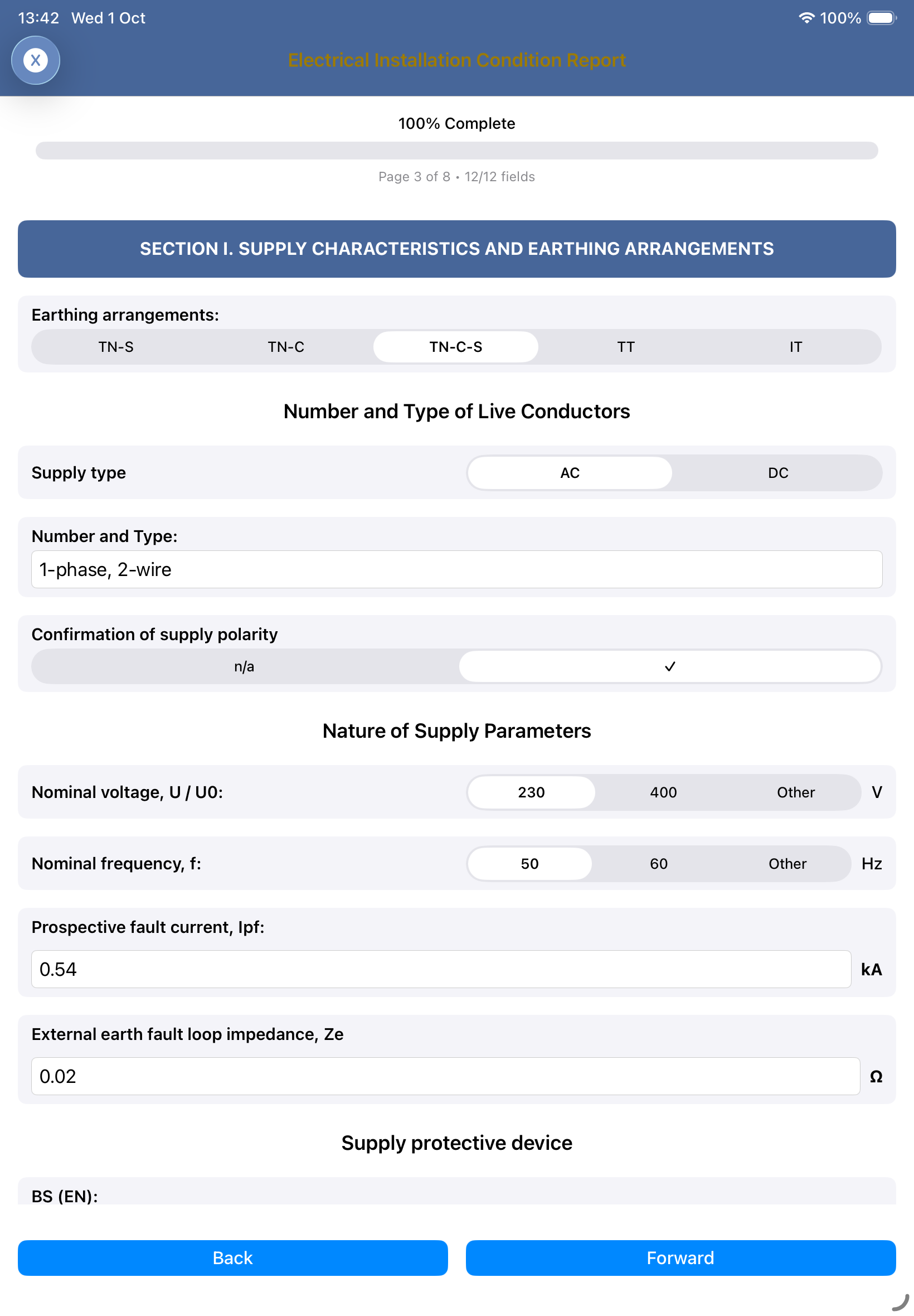 Sparta Certs Electrical Certification Forms - EIC EICR Minor Works Certificate Creation Interface
